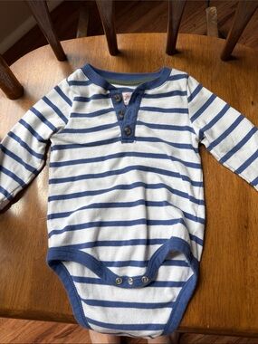 Cat & Jack Blue and White Striped Long-Sleeve Baby One-Piece